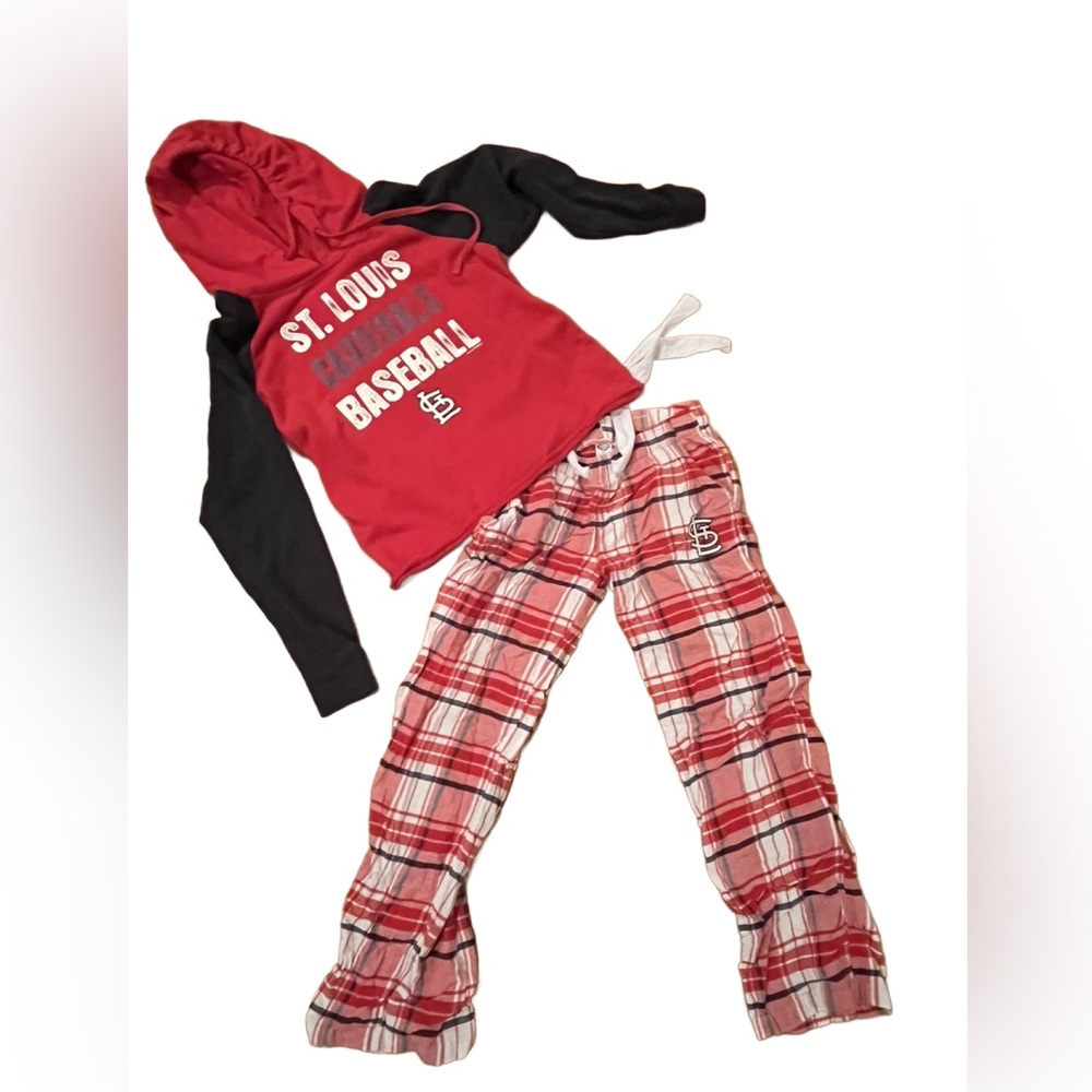 MLB St Louis Cardinals Plaid Pajama Pants with Lightweight Sweatshirt size S/M